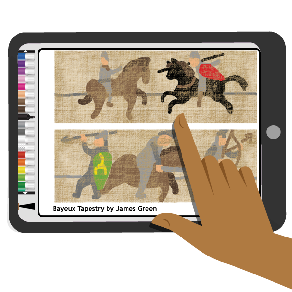 A tablet showing a history art project from Purple Mash by 2Simple Ltd