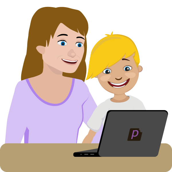 A parent and child using Purple Mash by 2Simple Ltd