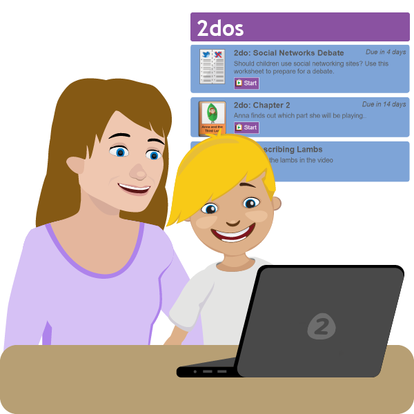 A teacher and pupil using 2Dos on Purple Mash by 2Simple