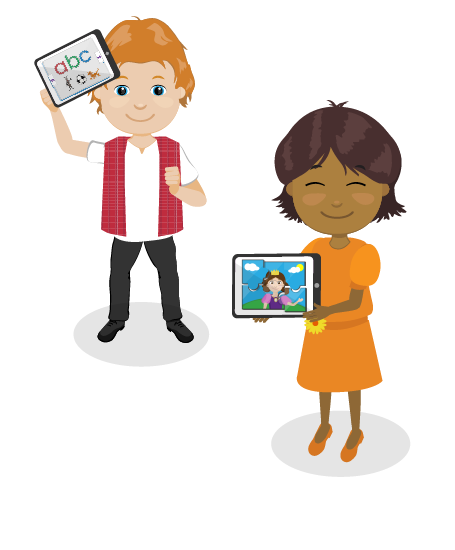 Two nursery children using Mini Mash on tablets by 2Simple Ltd